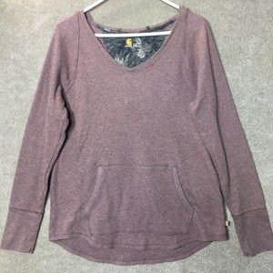 Carhartt Womens Hoodie Size Large Purple Waffle Knit V Neck Pockets Stretch